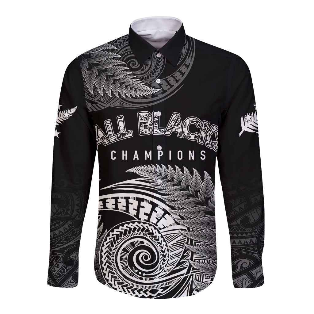 New Zealand Rugby 2023 Long Sleeve Button Shirt Aotearoa Silver Ferns Champions LT7 Unisex Black - Polynesian Pride