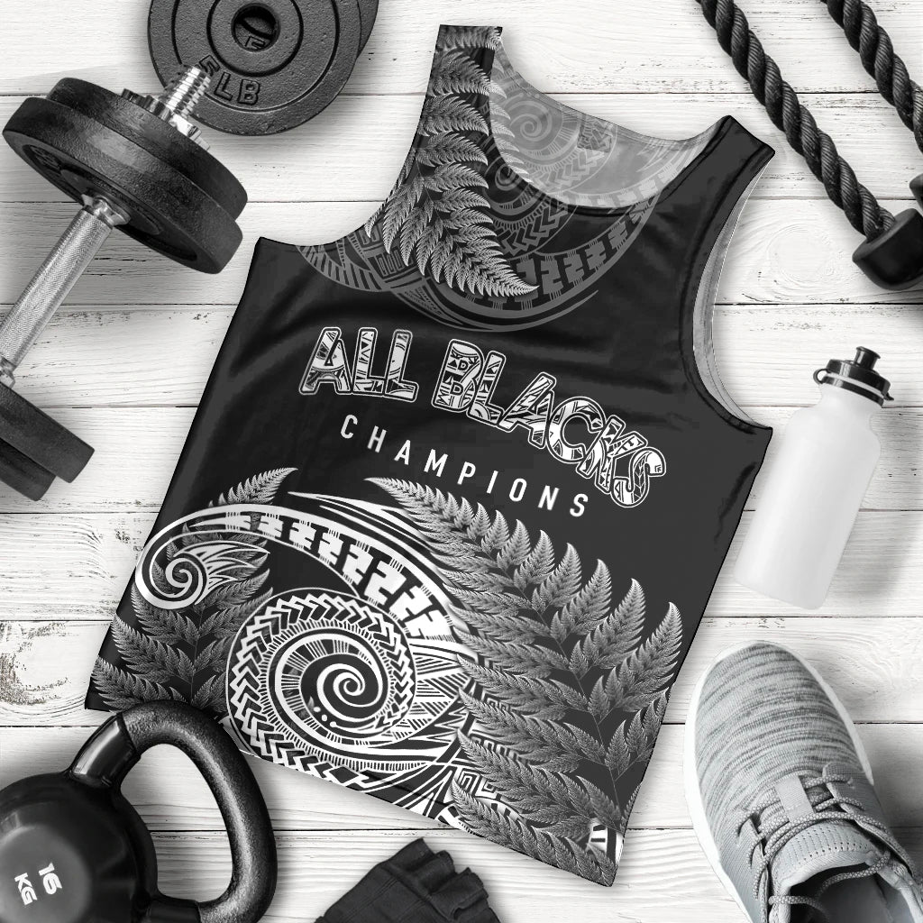 New Zealand Rugby 2023 Men Tank Top Aotearoa Silver Ferns Champions LT7 Black - Polynesian Pride