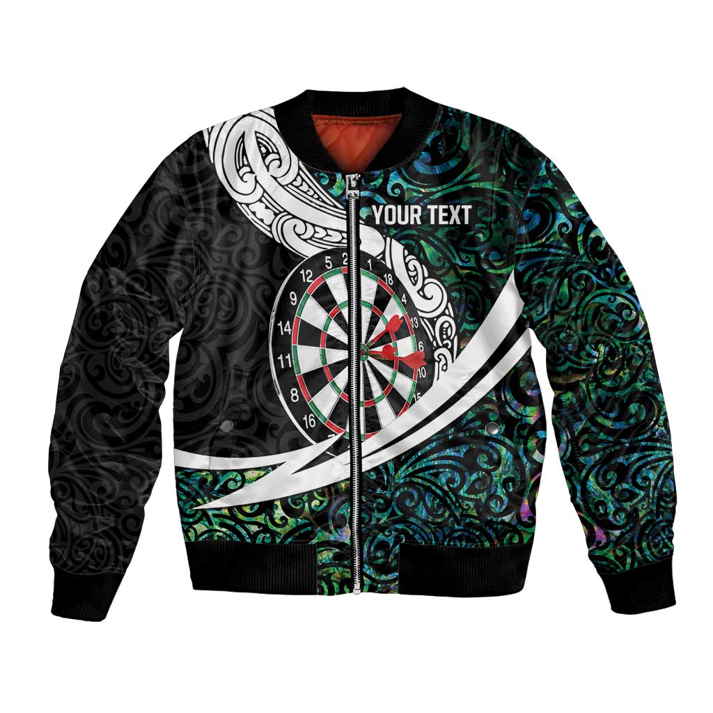Personalized NZ Darts Bomber Jacket Paua Shell Maori Koru Whakairo - Polynesian Pride
