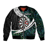 Personalized NZ Darts Bomber Jacket Paua Shell Maori Koru Whakairo - Polynesian Pride