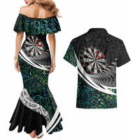 Personalized NZ Darts Couples Matching Mermaid Dress and Hawaiian Shirt Paua Shell Maori Koru Whakairo LT7 - Polynesian Pride