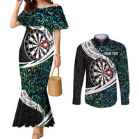 Personalized NZ Darts Couples Matching Mermaid Dress and Long Sleeve Button Shirt Paua Shell Maori Koru Whakairo LT7 Colorful - Polynesian Pride