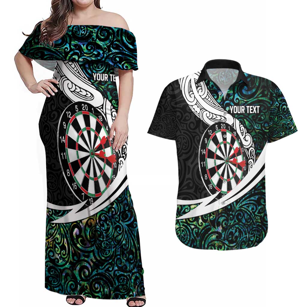 Personalized NZ Darts Couples Matching Off Shoulder Maxi Dress and Hawaiian Shirt Paua Shell Maori Koru Whakairo LT7 Colorful - Polynesian Pride