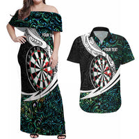 Personalized NZ Darts Couples Matching Off Shoulder Maxi Dress and Hawaiian Shirt Paua Shell Maori Koru Whakairo LT7 Colorful - Polynesian Pride