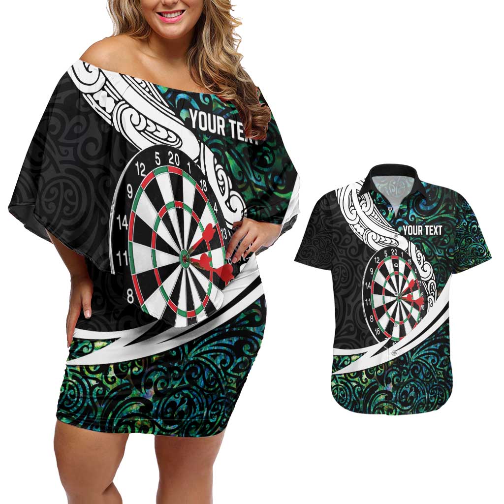 Personalized NZ Darts Couples Matching Off Shoulder Short Dress and Hawaiian Shirt Paua Shell Maori Koru Whakairo LT7 Colorful - Polynesian Pride