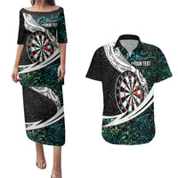 Personalized NZ Darts Couples Matching Puletasi and Hawaiian Shirt Paua Shell Maori Koru Whakairo LT7 Colorful - Polynesian Pride