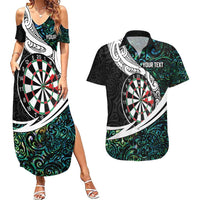 Personalized NZ Darts Couples Matching Summer Maxi Dress and Hawaiian Shirt Paua Shell Maori Koru Whakairo LT7 Colorful - Polynesian Pride