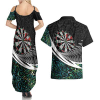 Personalized NZ Darts Couples Matching Summer Maxi Dress and Hawaiian Shirt Paua Shell Maori Koru Whakairo LT7 - Polynesian Pride