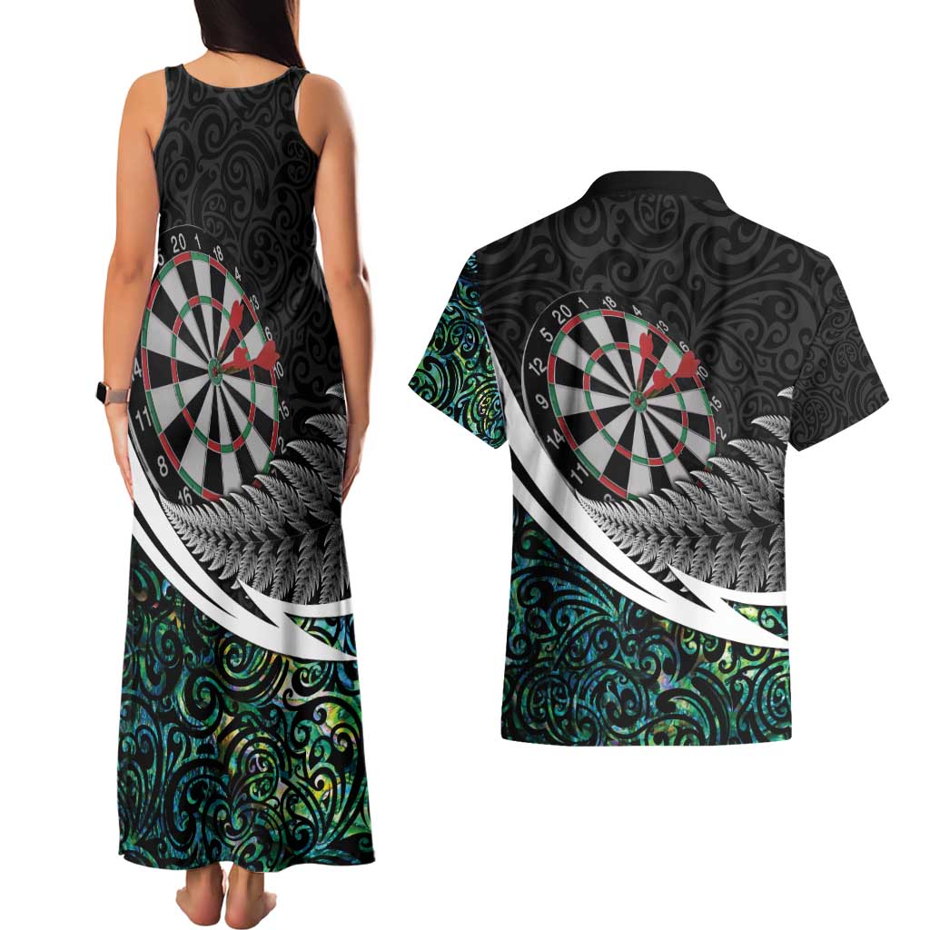 Personalized NZ Darts Couples Matching Tank Maxi Dress and Hawaiian Shirt Paua Shell Maori Koru Whakairo LT7 - Polynesian Pride