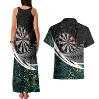 Personalized NZ Darts Couples Matching Tank Maxi Dress and Hawaiian Shirt Paua Shell Maori Koru Whakairo LT7 - Polynesian Pride