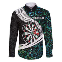 Personalized NZ Darts Family Matching Off Shoulder Maxi Dress and Hawaiian Shirt Paua Shell Maori Koru Whakairo LT7 Dad's Shirt - Long Sleeve Colorful - Polynesian Pride