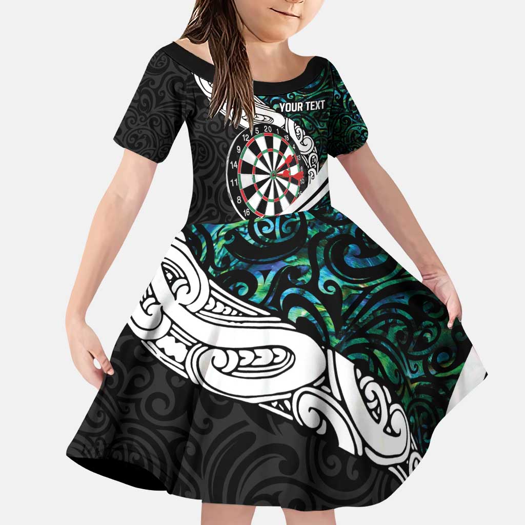 Personalized NZ Darts Family Matching Puletasi and Hawaiian Shirt Paua Shell Maori Koru Whakairo LT7 Daughter's Dress Colorful - Polynesian Pride