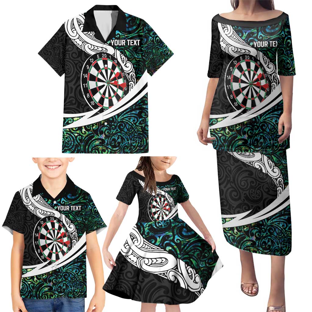 Personalized NZ Darts Family Matching Puletasi and Hawaiian Shirt Paua Shell Maori Koru Whakairo LT7 - Polynesian Pride
