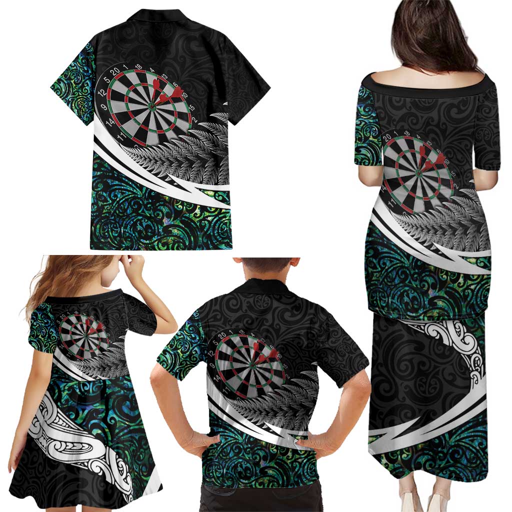 Personalized NZ Darts Family Matching Puletasi and Hawaiian Shirt Paua Shell Maori Koru Whakairo LT7 - Polynesian Pride