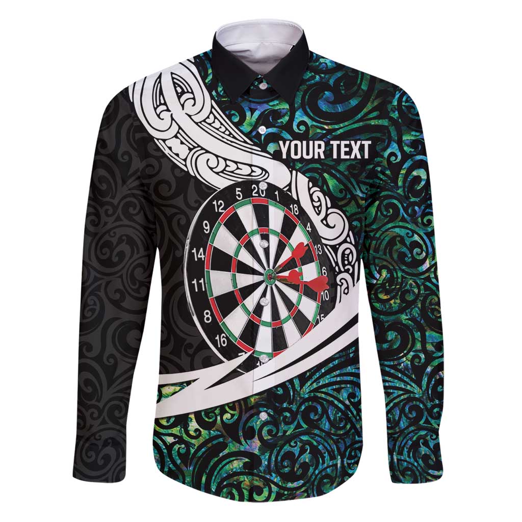 Personalized NZ Darts Family Matching Puletasi and Hawaiian Shirt Paua Shell Maori Koru Whakairo LT7 Dad's Shirt - Long Sleeve Colorful - Polynesian Pride