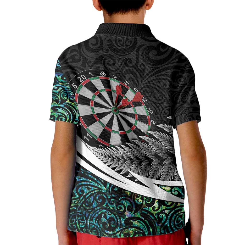 Personalized NZ Darts Kid Polo Shirt Paua Shell Maori Koru Whakairo - Polynesian Pride