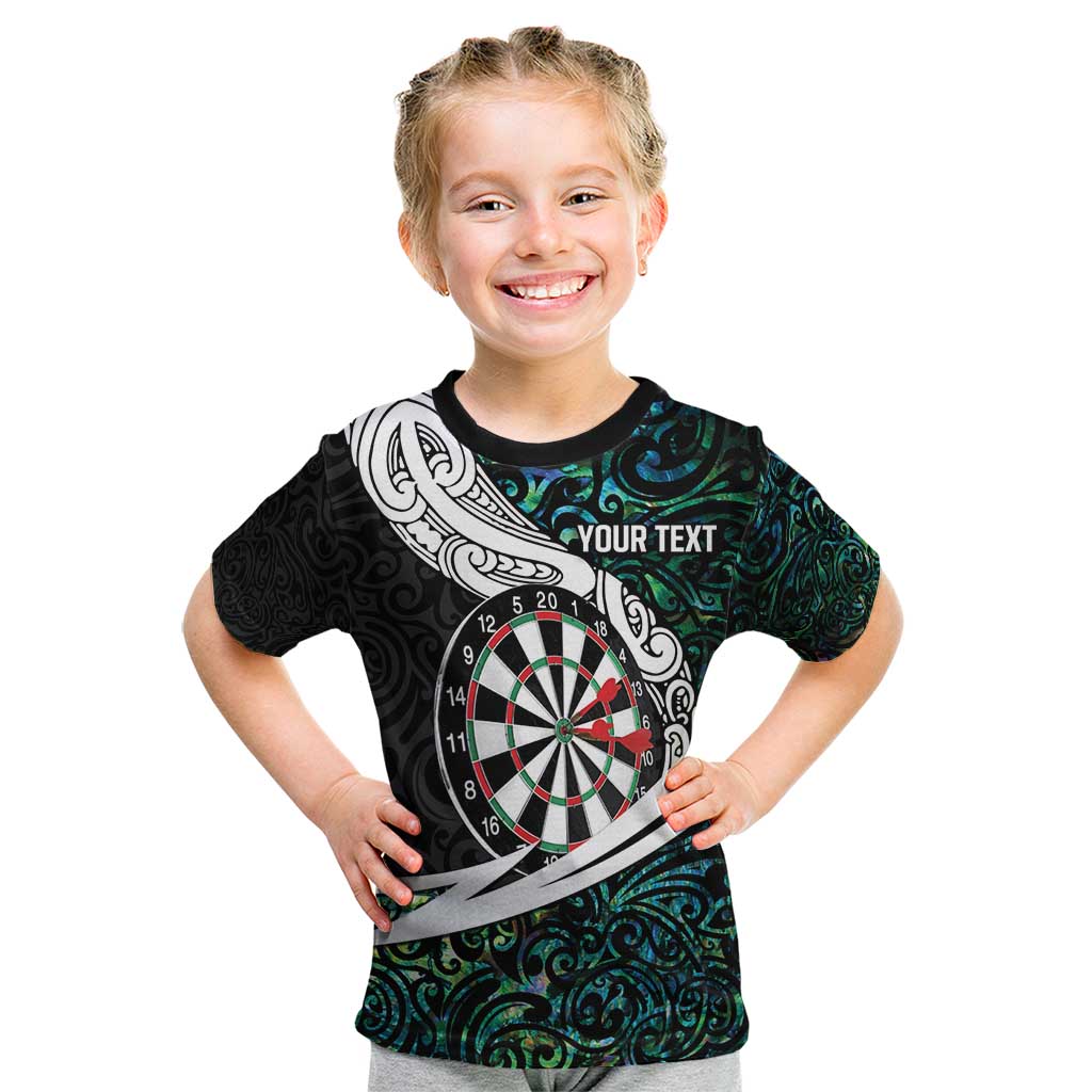 Personalized NZ Darts Kid T Shirt Paua Shell Maori Koru Whakairo - Polynesian Pride