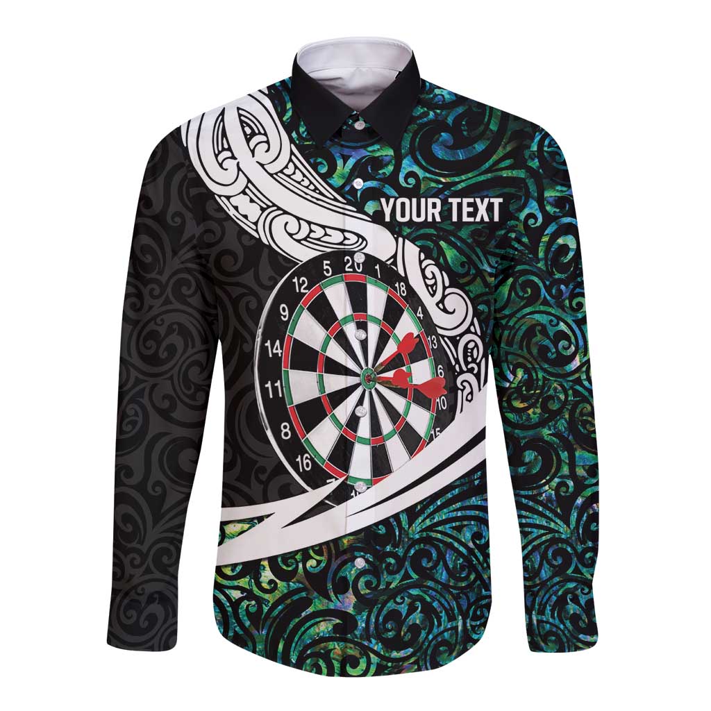 Personalized NZ Darts Long Sleeve Button Shirt Paua Shell Maori Koru Whakairo LT7 Unisex Colorful - Polynesian Pride