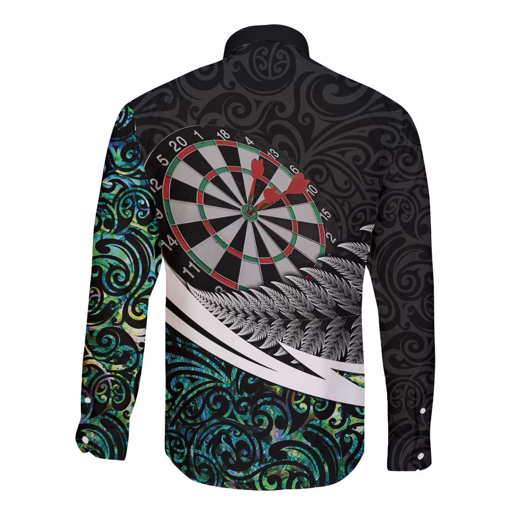 Personalized NZ Darts Long Sleeve Button Shirt Paua Shell Maori Koru Whakairo LT7 - Polynesian Pride