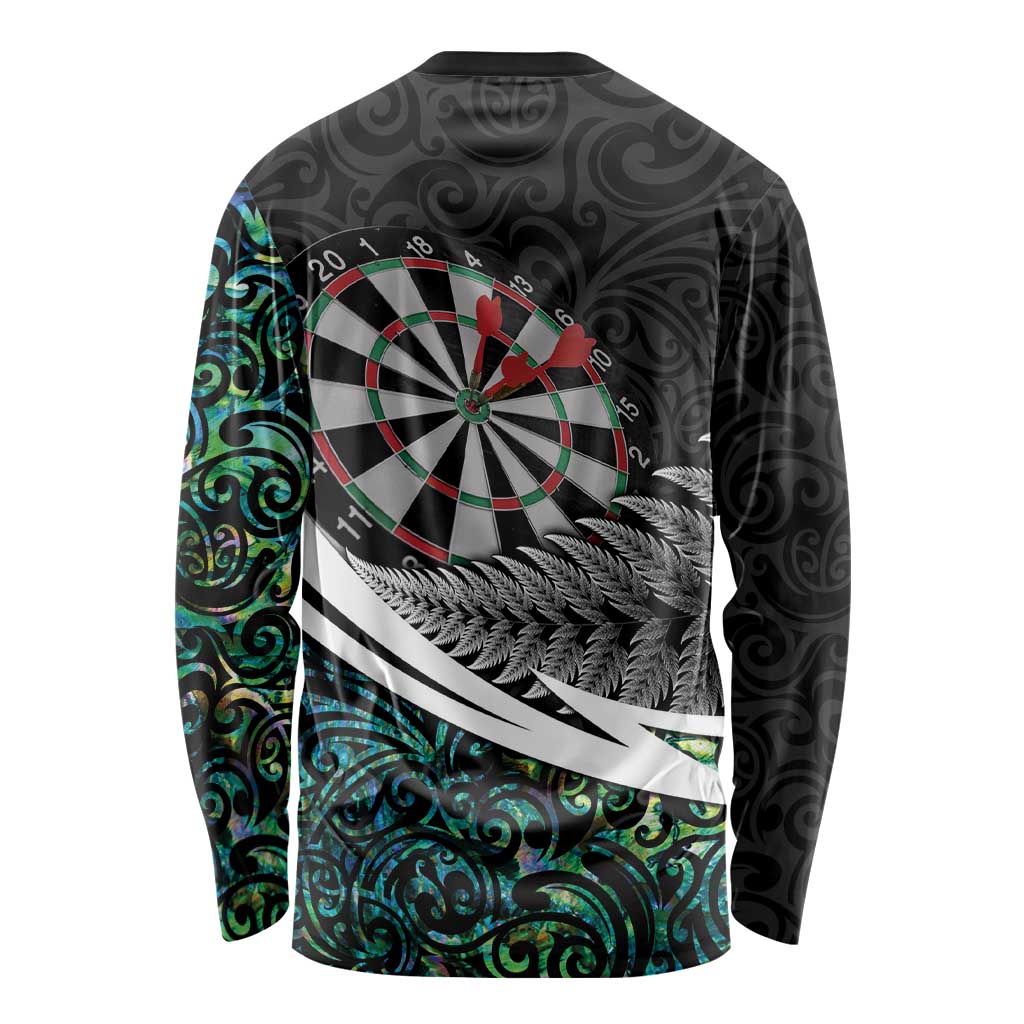 Personalized NZ Darts Long Sleeve Shirt Paua Shell Maori Koru Whakairo LT7 - Polynesian Pride