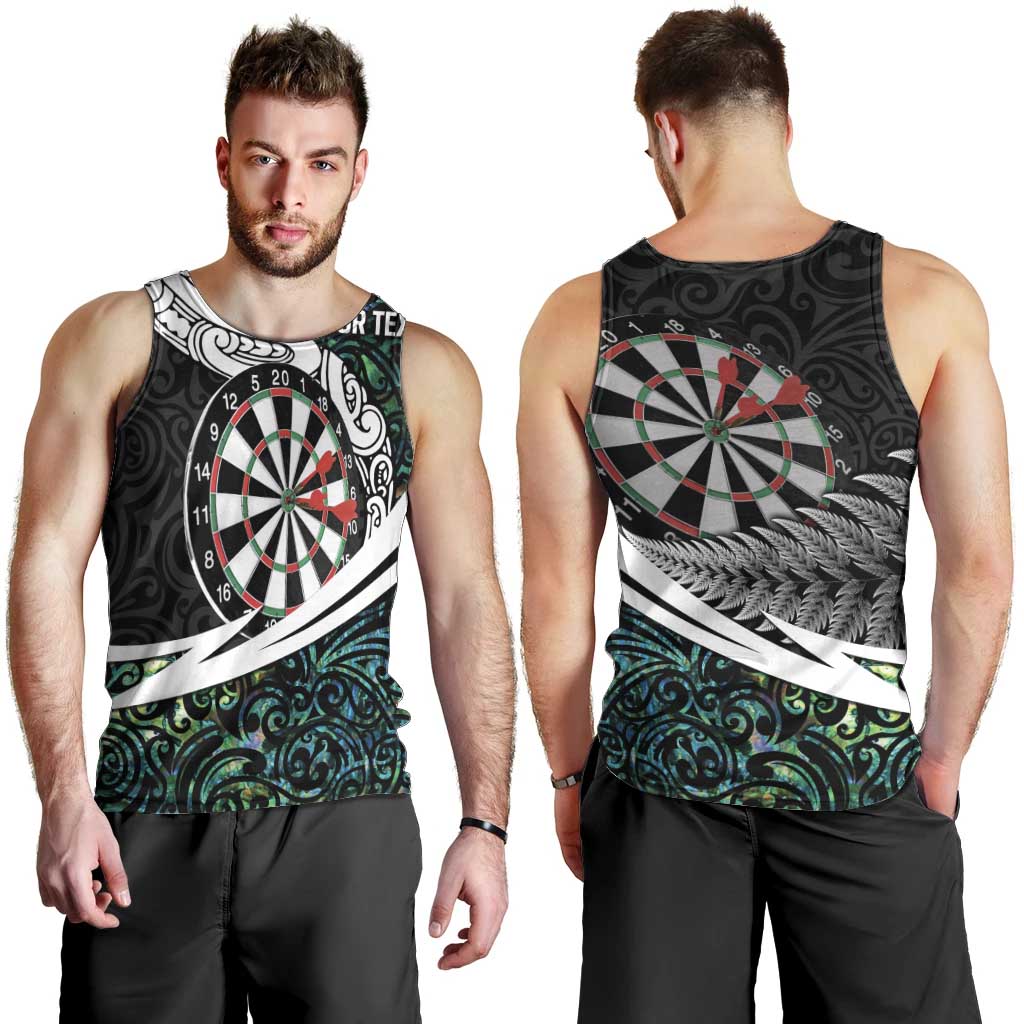 Personalized NZ Darts Men Tank Top Paua Shell Maori Koru Whakairo LT7 - Polynesian Pride