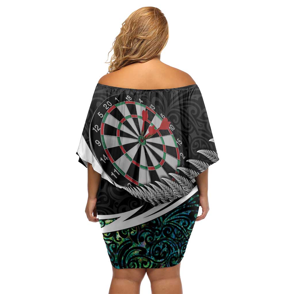 Personalized NZ Darts Off Shoulder Short Dress Paua Shell Maori Koru Whakairo - Polynesian Pride