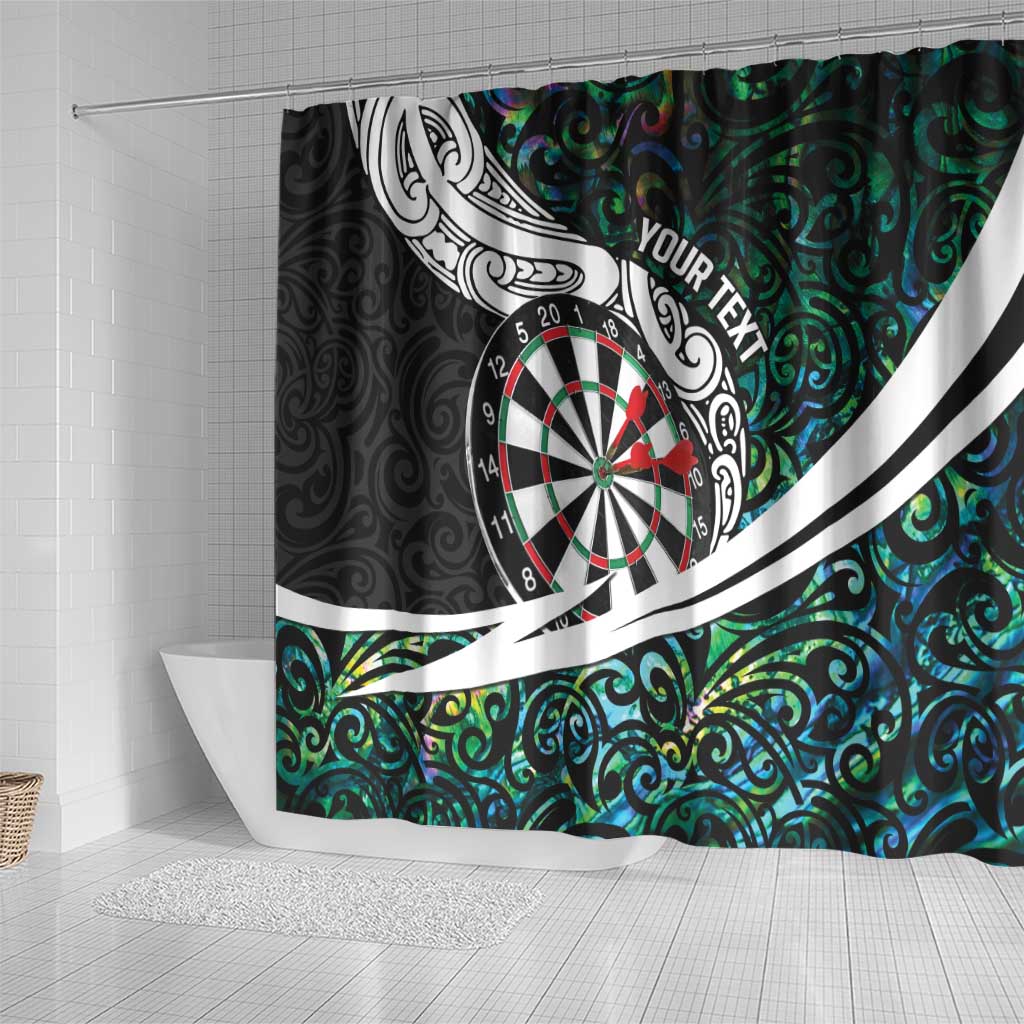 Personalized NZ Darts Shower Curtain Paua Shell Maori Koru Whakairo - Polynesian Pride