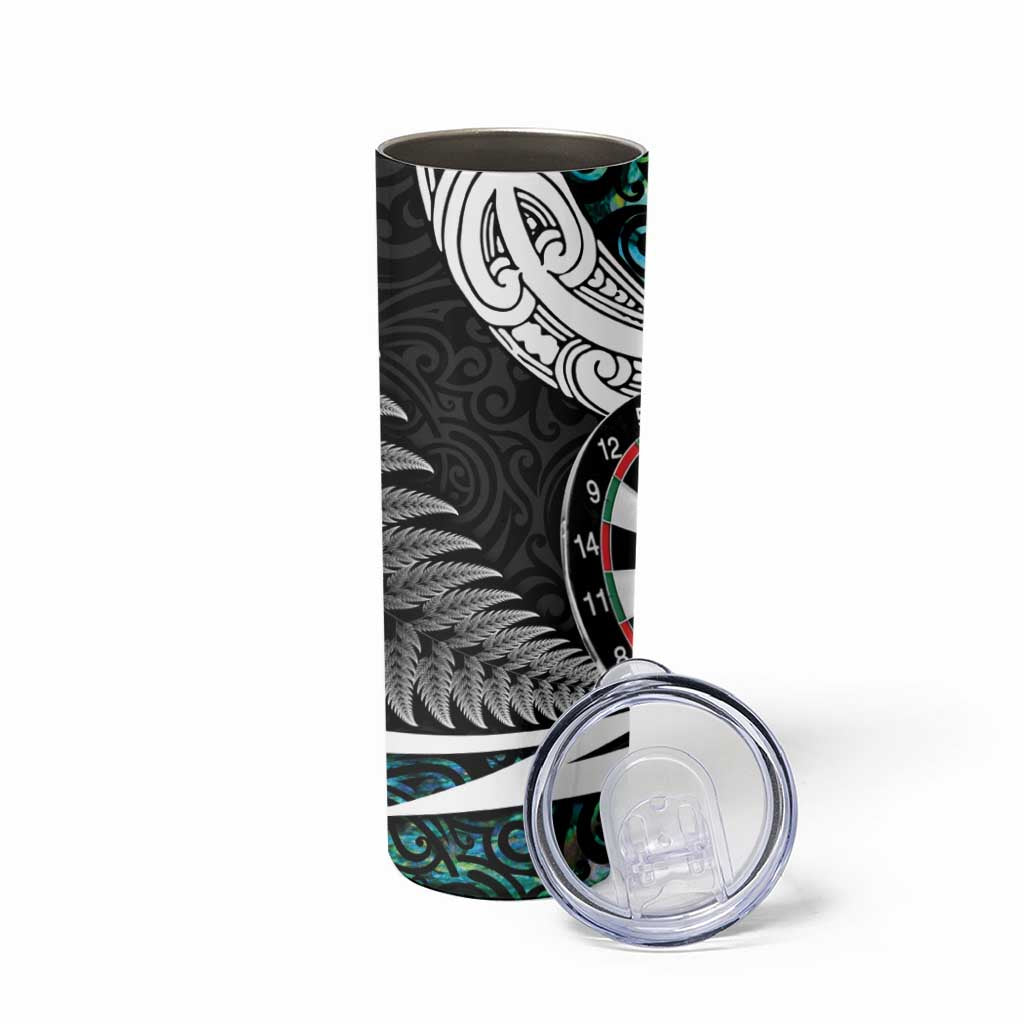 Personalized NZ Darts Skinny Tumbler Paua Shell Maori Koru Whakairo - Polynesian Pride