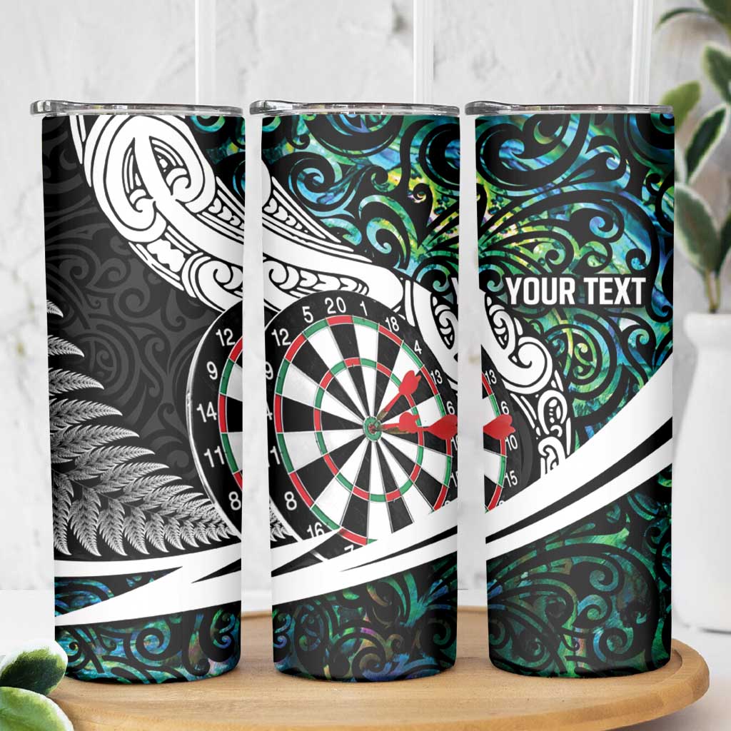 Personalized NZ Darts Skinny Tumbler Paua Shell Maori Koru Whakairo - Polynesian Pride
