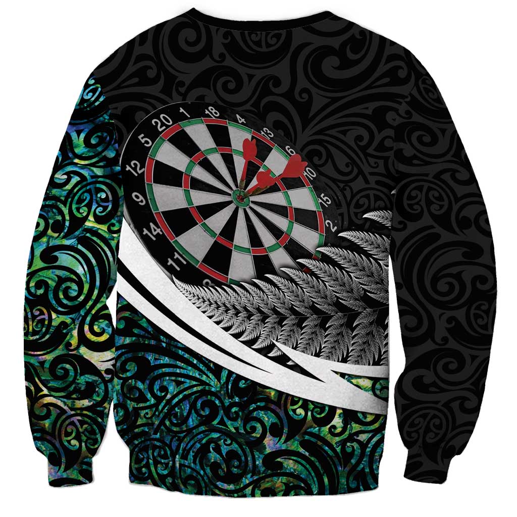 Personalized NZ Darts Sweatshirt Paua Shell Maori Koru Whakairo LT7 - Polynesian Pride