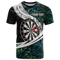 Personalized NZ Darts T Shirt Paua Shell Maori Koru Whakairo - Polynesian Pride