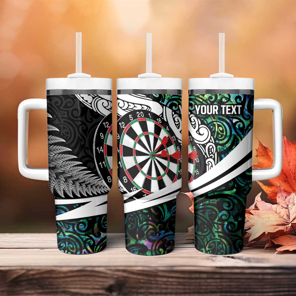 Personalized NZ Darts Tumbler With Handle Paua Shell Maori Koru Whakairo - Polynesian Pride