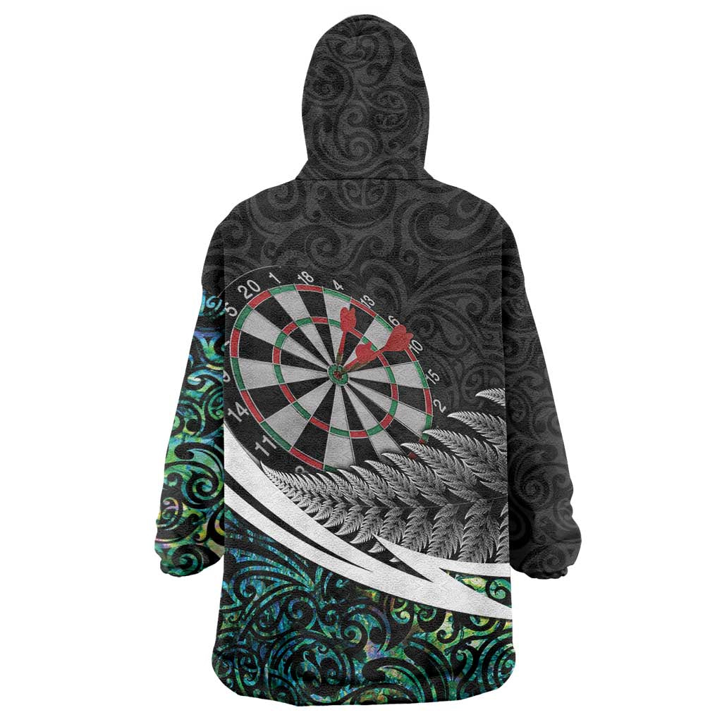 Personalized NZ Darts Wearable Blanket Hoodie Paua Shell Maori Koru Whakairo LT7 - Polynesian Pride