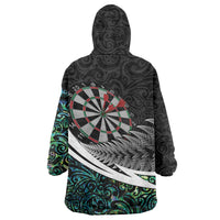 Personalized NZ Darts Wearable Blanket Hoodie Paua Shell Maori Koru Whakairo LT7 - Polynesian Pride
