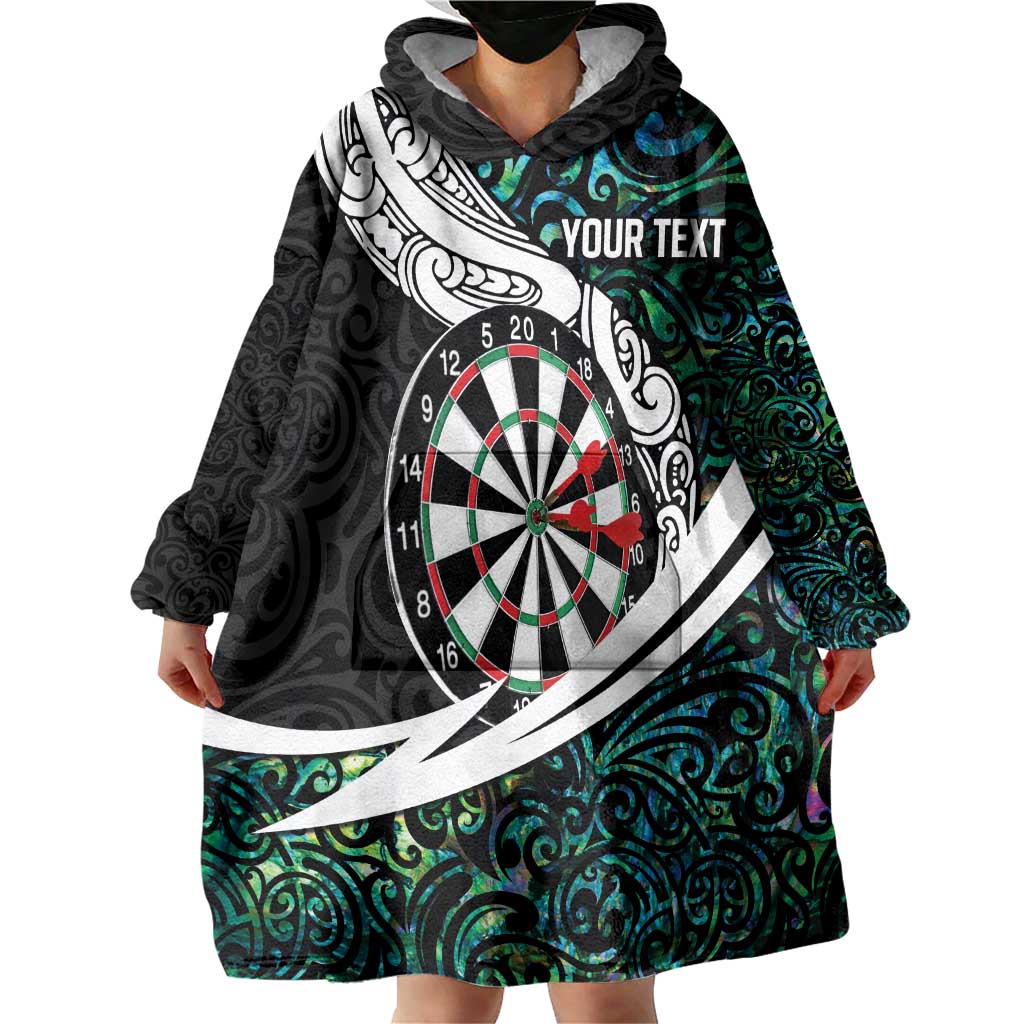 Personalized NZ Darts Wearable Blanket Hoodie Paua Shell Maori Koru Whakairo LT7 - Polynesian Pride