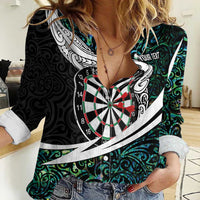 Personalized NZ Darts Women Casual Shirt Paua Shell Maori Koru Whakairo - Polynesian Pride