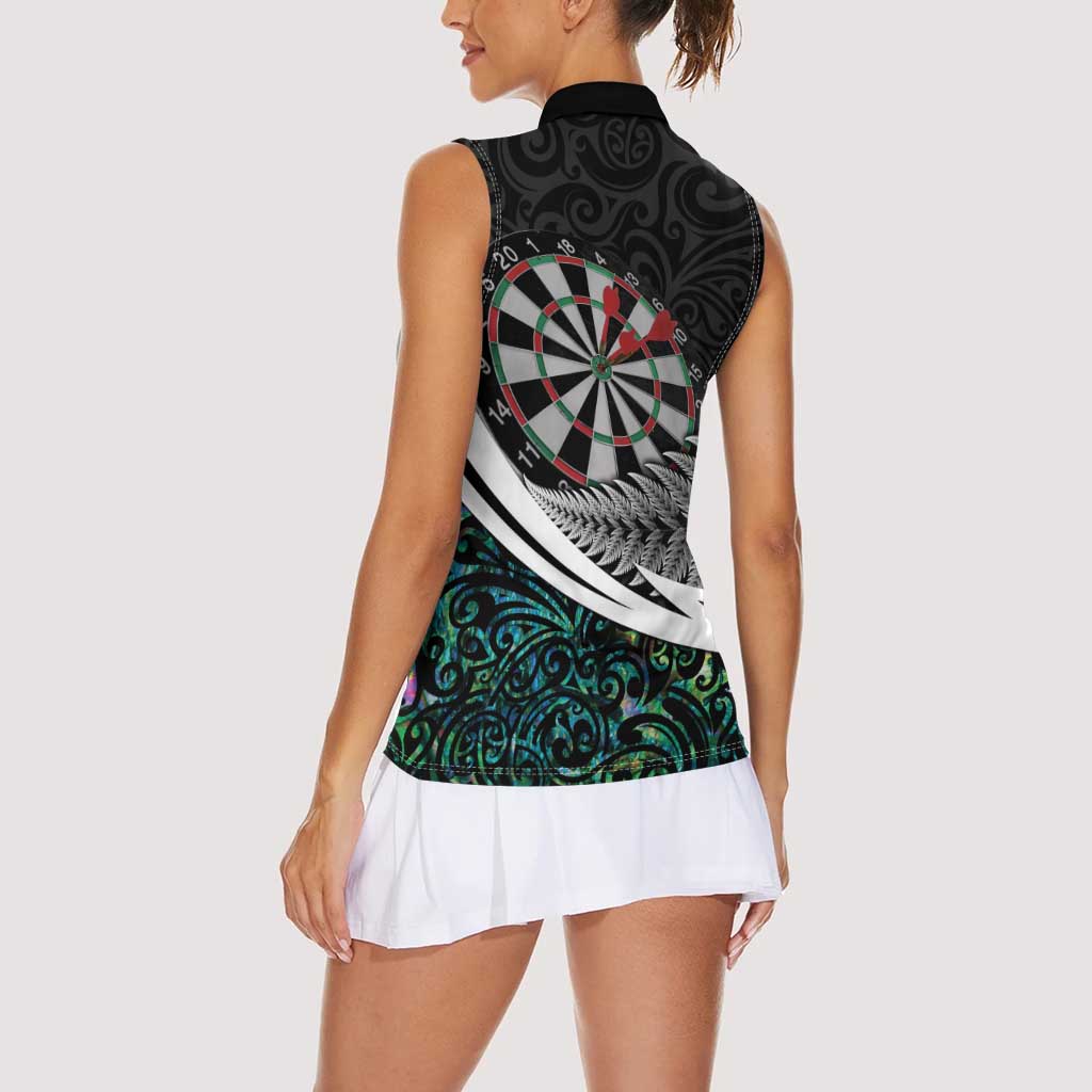 Personalized NZ Darts Women Sleeveless Polo Shirt Paua Shell Maori Koru Whakairo - Polynesian Pride