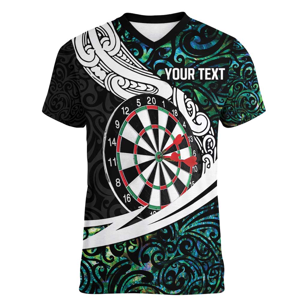 Personalized NZ Darts Women V-Neck T-Shirt Paua Shell Maori Koru Whakairo - Polynesian Pride