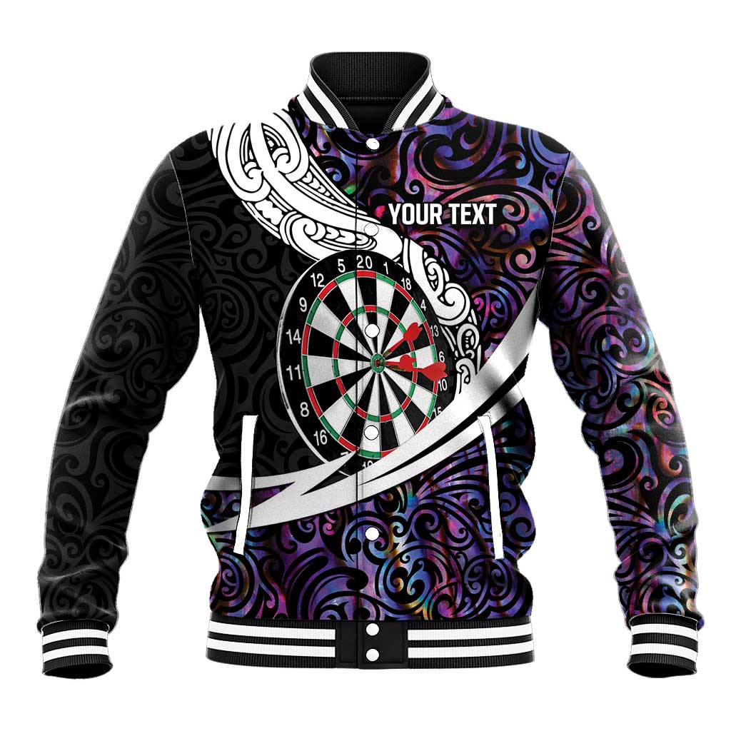 Personalized NZ Darts Baseball Jacket Paua Shell Maori Koru Whakairo - Purple LT7 Unisex Purple - Polynesian Pride