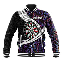 Personalized NZ Darts Baseball Jacket Paua Shell Maori Koru Whakairo - Purple LT7 Unisex Purple - Polynesian Pride