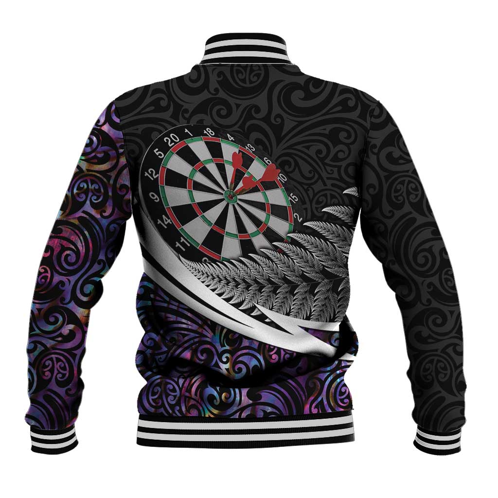 Personalized NZ Darts Baseball Jacket Paua Shell Maori Koru Whakairo - Purple LT7 - Polynesian Pride