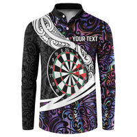 Personalized NZ Darts Button Sweatshirt Paua Shell Maori Koru Whakairo - Purple LT7 Purple - Polynesian Pride