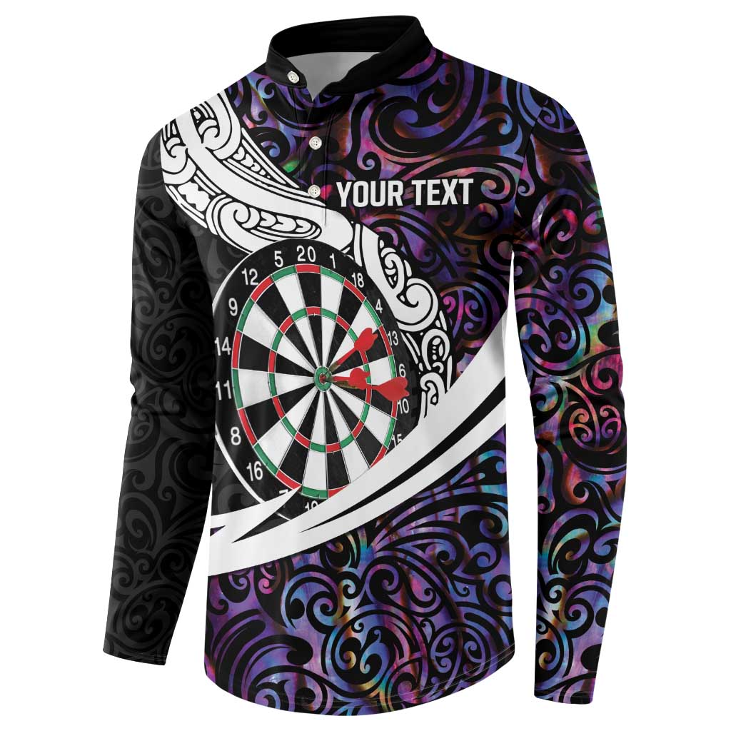 Personalized NZ Darts Button Sweatshirt Paua Shell Maori Koru Whakairo - Purple LT7 - Polynesian Pride