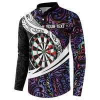 Personalized NZ Darts Button Sweatshirt Paua Shell Maori Koru Whakairo - Purple LT7 - Polynesian Pride