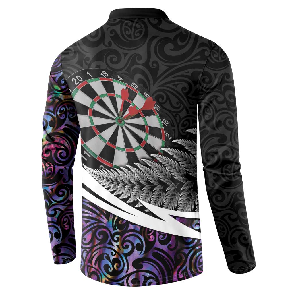 Personalized NZ Darts Button Sweatshirt Paua Shell Maori Koru Whakairo - Purple LT7 - Polynesian Pride
