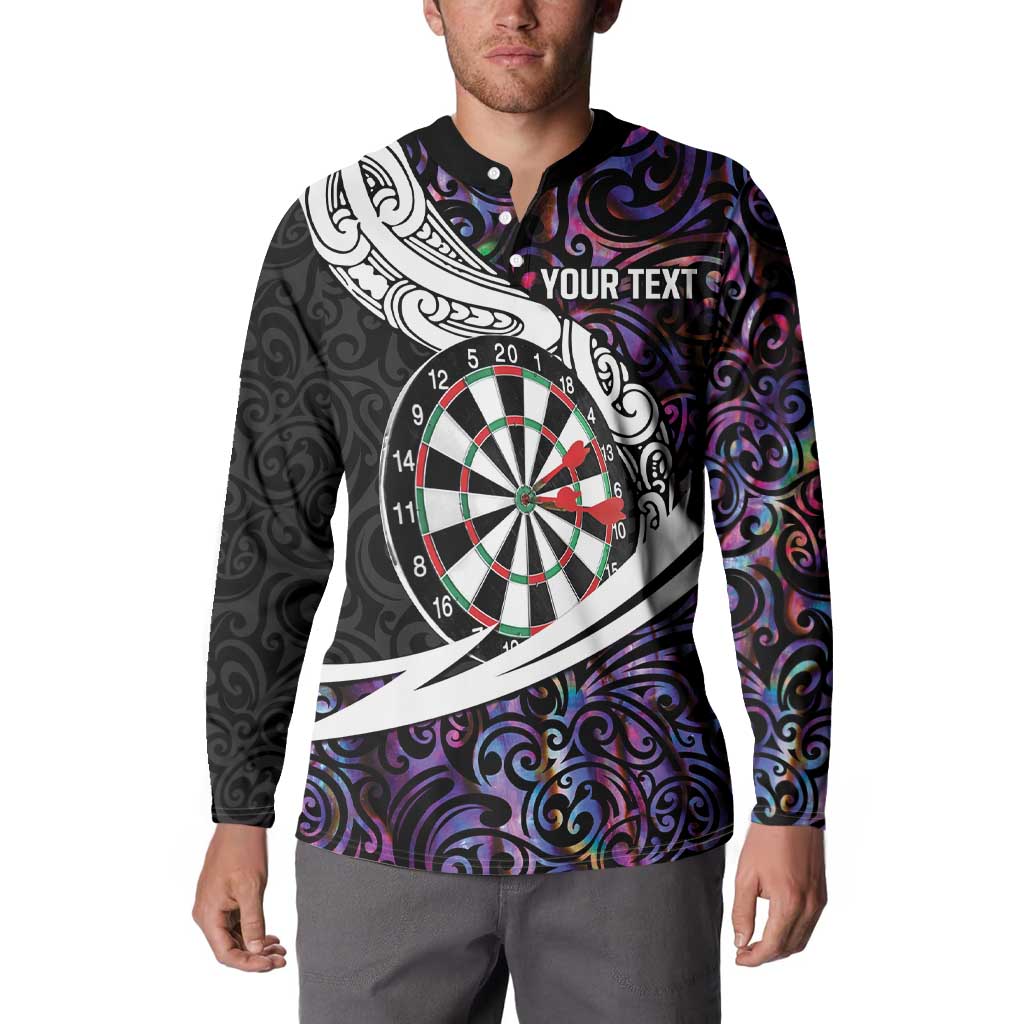 Personalized NZ Darts Button Sweatshirt Paua Shell Maori Koru Whakairo - Purple LT7 - Polynesian Pride