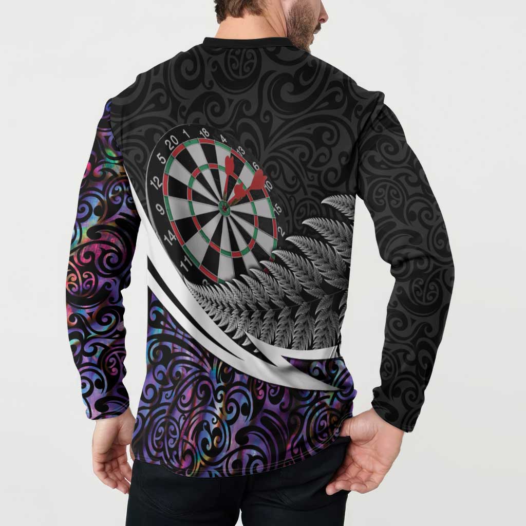 Personalized NZ Darts Button Sweatshirt Paua Shell Maori Koru Whakairo - Purple LT7 - Polynesian Pride