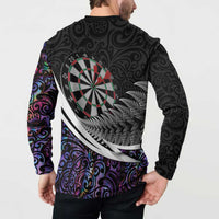 Personalized NZ Darts Button Sweatshirt Paua Shell Maori Koru Whakairo - Purple LT7 - Polynesian Pride