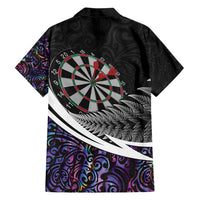 Personalized NZ Darts Family Matching Off Shoulder Short Dress and Hawaiian Shirt Paua Shell Maori Koru Whakairo - Purple - Polynesian Pride