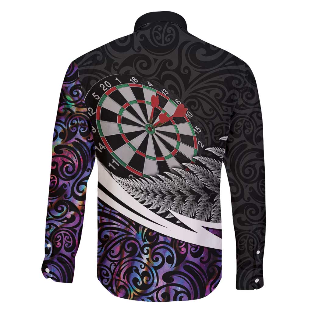 Personalized NZ Darts Family Matching Off Shoulder Short Dress and Hawaiian Shirt Paua Shell Maori Koru Whakairo - Purple - Polynesian Pride